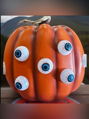 Orange Decorative  Eyeball Pumpkin Accents - Home Accents light up Halloween 13”